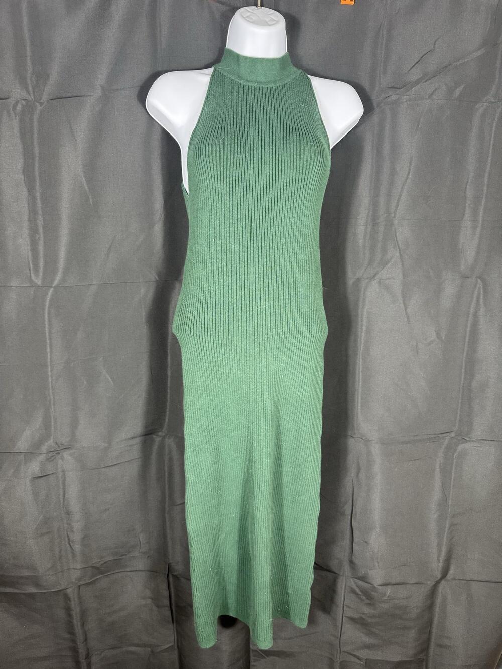 Lovestitch Sweater Dress Womens Small Green Sleeveless Mock Neck Ribbed Knit